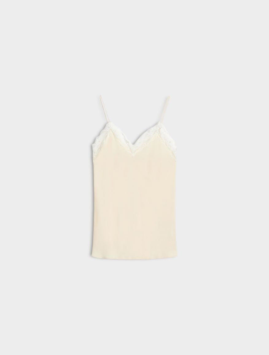 cream lace cami on white background
