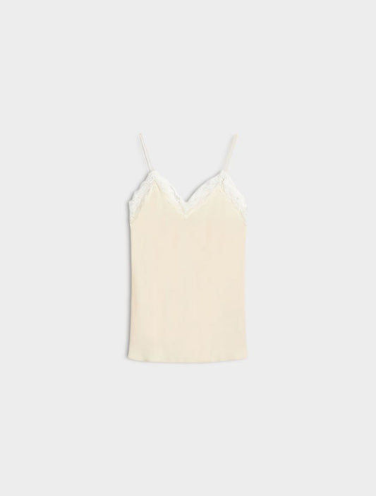 cream lace cami on white background