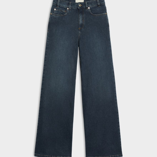 blue straight leg jean on a white background