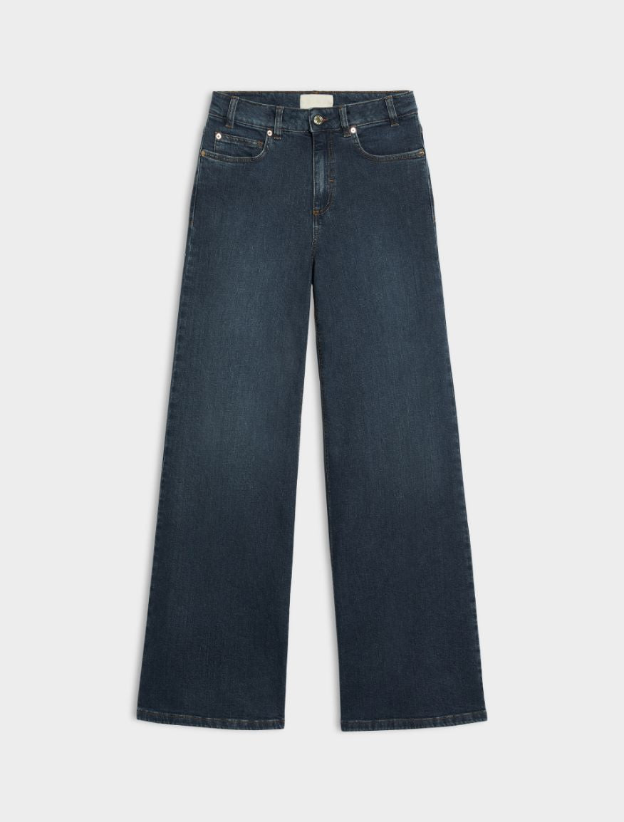 blue straight leg jean on a white background
