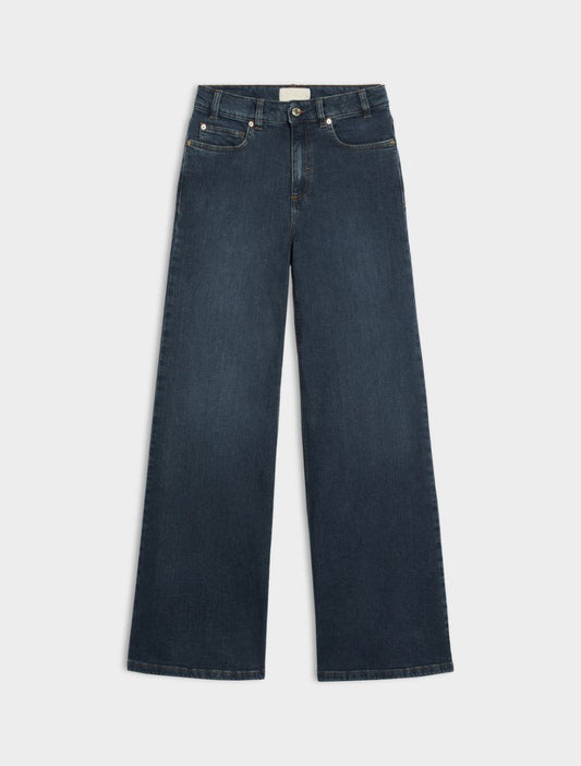 blue straight leg jean on a white background