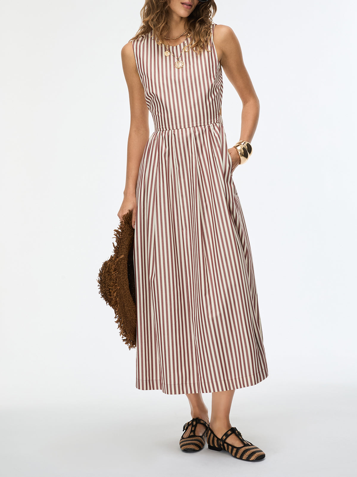 Striped round neck sleeveless dress