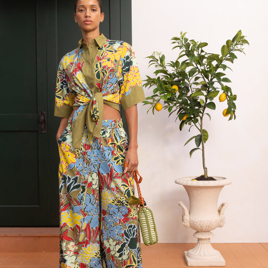 wide leg floral print trousers with elasticated waistband from alemais