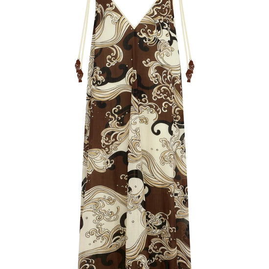 Flat Lay of brown pattern Midi Dress