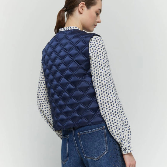 navy sleeveless quilted gilet  rear view 