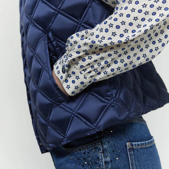 navy sleeveless quilted gilet side view 