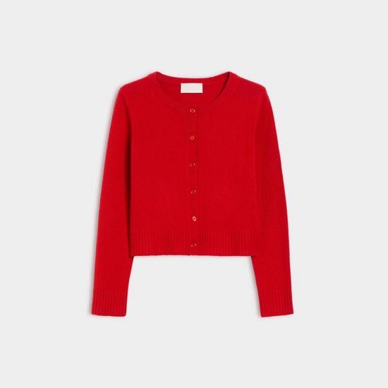 round neck red long sleeve cardigan