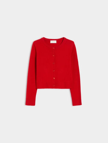 round neck red long sleeve cardigan