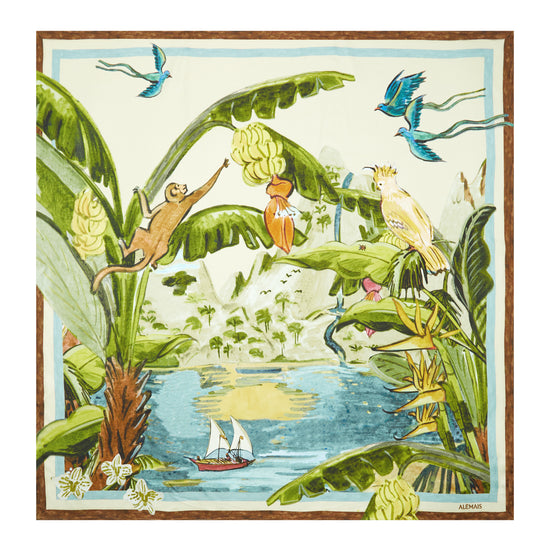 silk square scarf with colourful tropical print