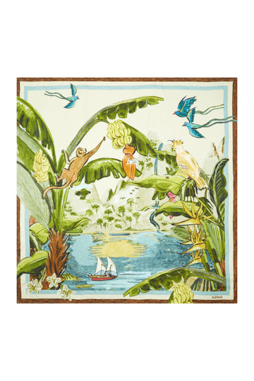 silk square scarf with colourful tropical print