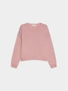 A dusty pink long-sleeve crewneck sweater displayed flat against a light gray background.