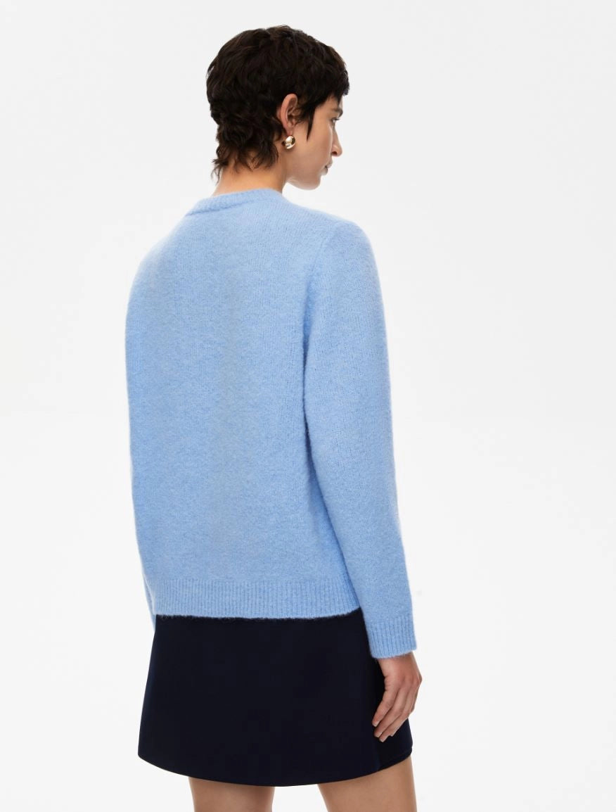round neck ribbed relaxed blue jumper with lettering on the front in a contrasting dark blue from iblues rear view
