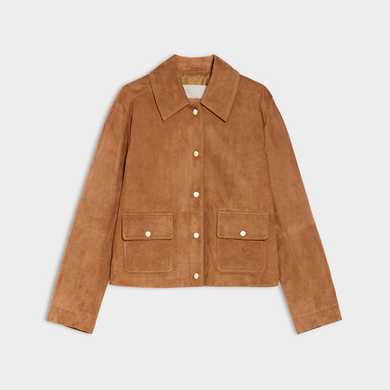 Brown suede jacket on a light gray background from iblues