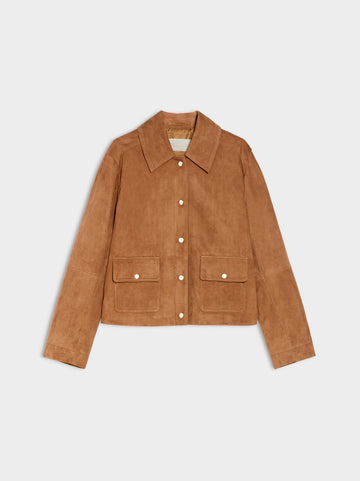 Brown suede jacket on a light gray background from iblues