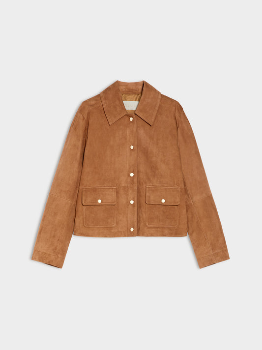 Brown suede jacket on a light gray background from iblues