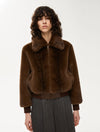 Faux fur brown jacket shown zipped up