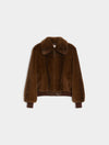Brown faux fur jacket on a white background