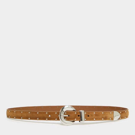 tan leather belt with silver studs and buckle from iblues