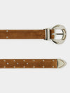tan leather belt with silver studs and buckle from iblues close up