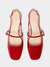 red patent leather square toe mary jane heels with slingback and strap over the foot from iblues birds eye view
