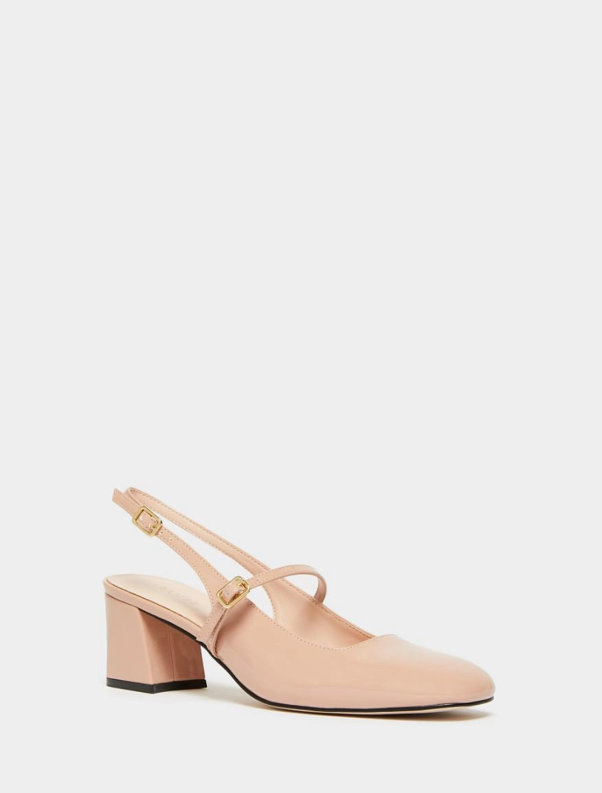 wide chunky heel mary janes with square toe, slingback and cross over strap from iblues front view