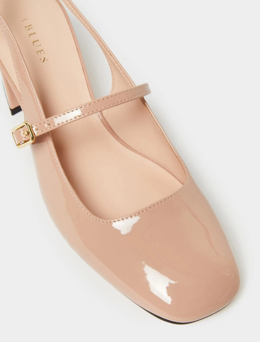 wide chunky heel mary janes with square toe, slingback and cross over strap from iblues birds eye view