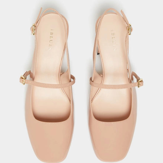 wide chunky heel mary janes with square toe, slingback and cross over strap from iblues birds eye view