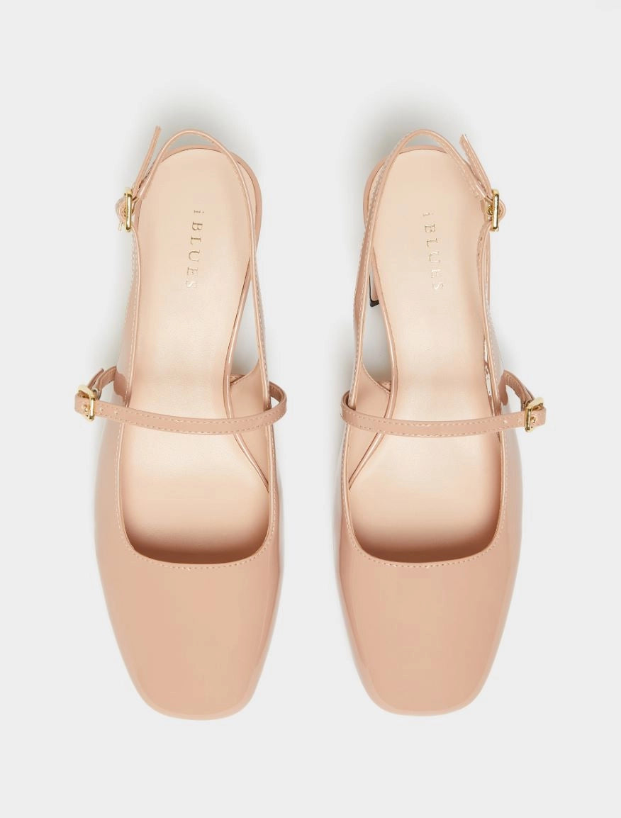 wide chunky heel mary janes with square toe, slingback and cross over strap from iblues birds eye view