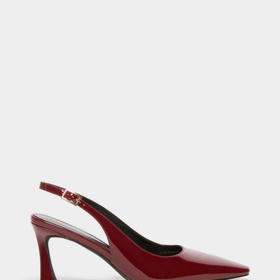 dark red patent leather sling back heels with squared toe from iblues