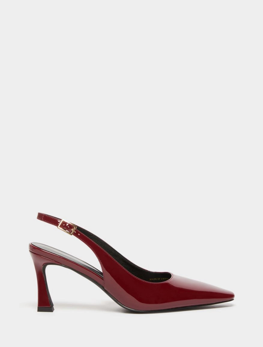 dark red patent leather sling back heels with squared toe from iblues