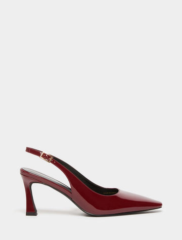 dark red patent leather sling back heels with squared toe from iblues