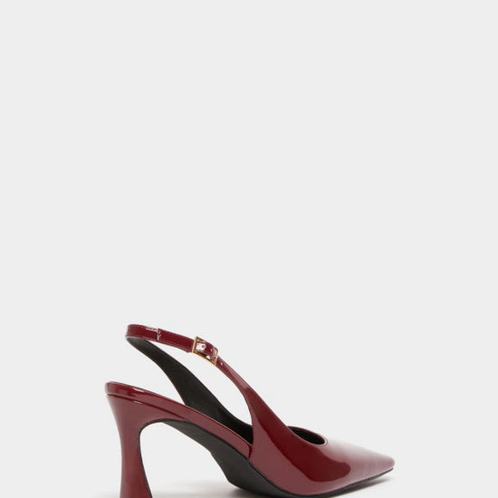 dark red patent leather sling back heels with squared toe from iblues rear view