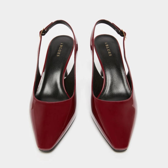 dark red patent leather sling back heels with squared toe from iblues birds eye view