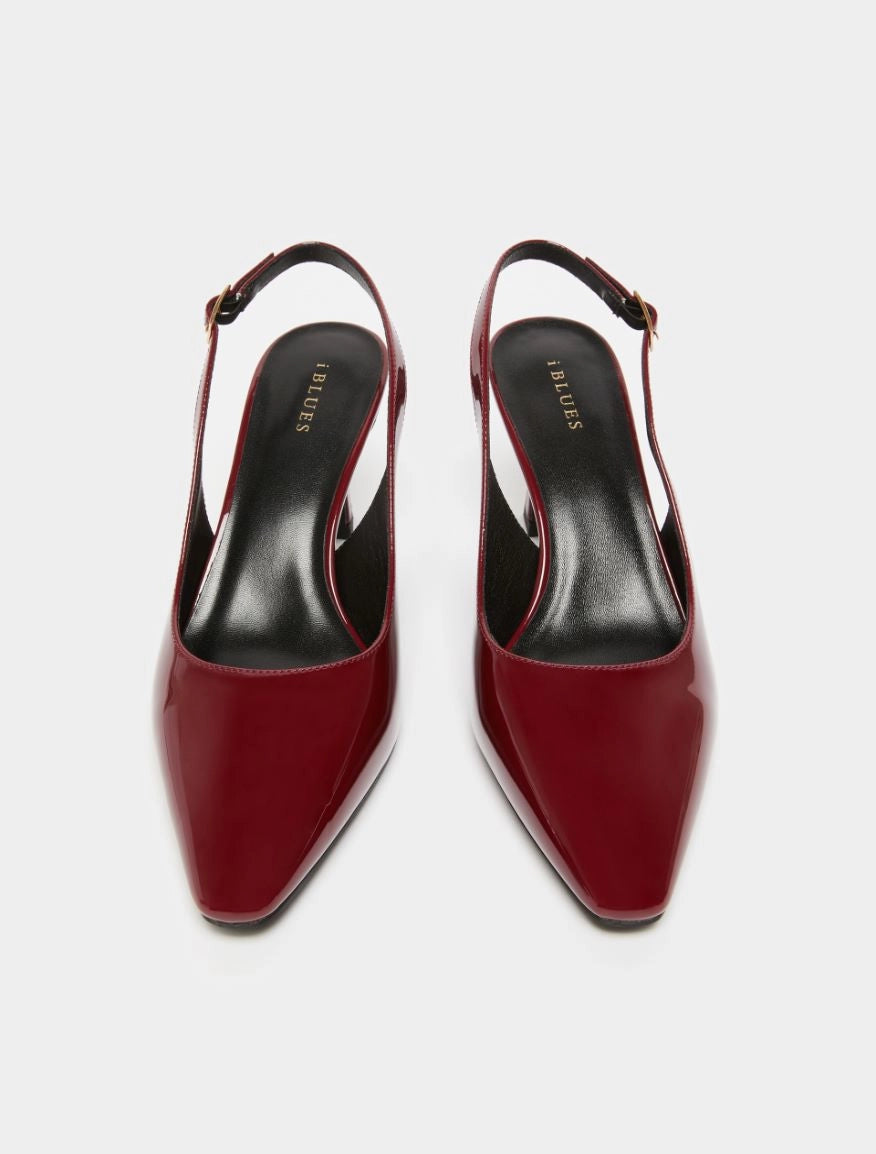 dark red patent leather sling back heels with squared toe from iblues birds eye view