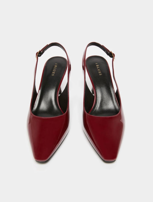dark red patent leather sling back heels with squared toe from iblues birds eye view