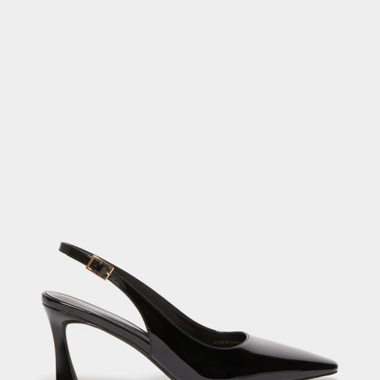 black patent leather sling back heels with square toe from iblues 