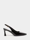 black patent leather sling back heels with square toe from iblues 
