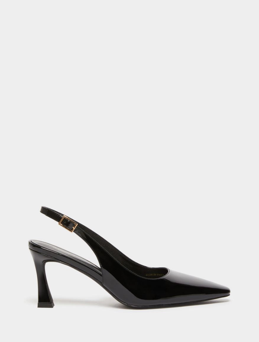 black patent leather sling back heels with square toe from iblues 