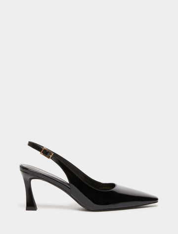 black patent leather sling back heels with square toe from iblues 