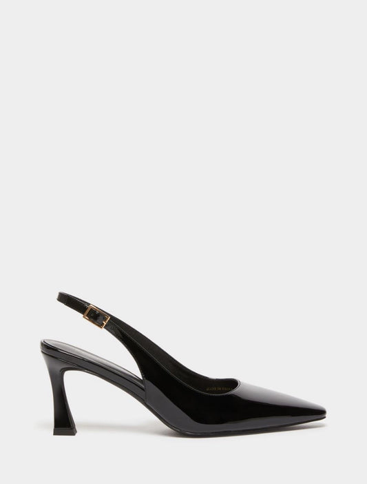 black patent leather sling back heels with square toe from iblues 