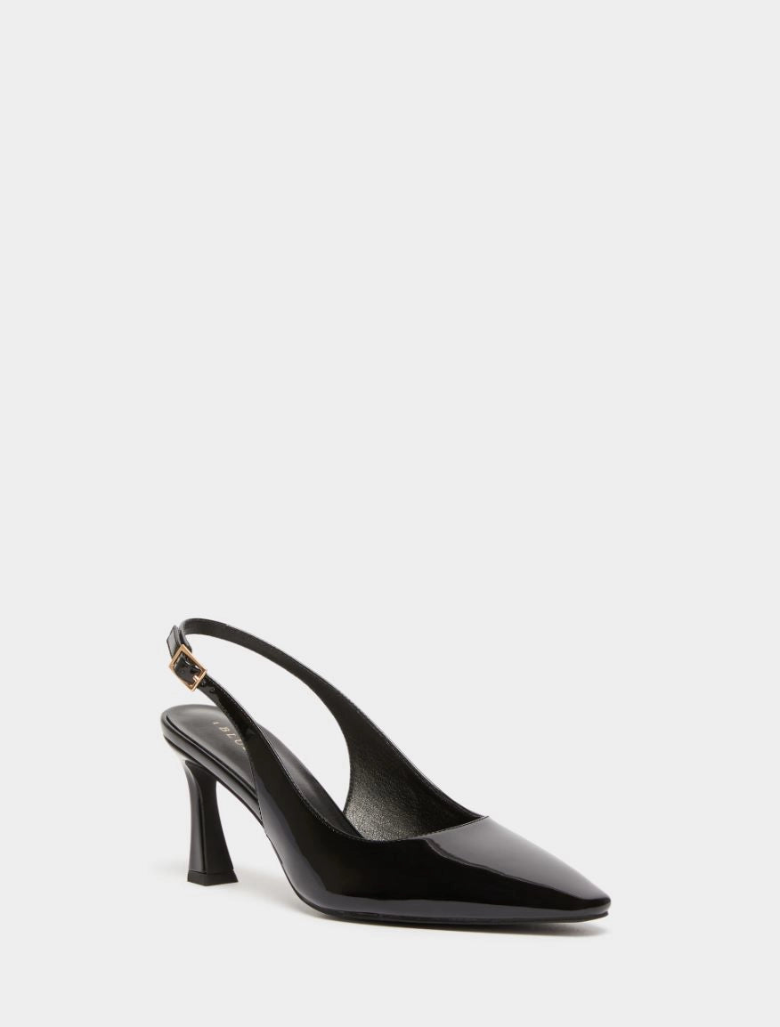 black patent leather sling back heels with square toe from iblues  front view