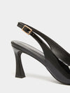 black patent leather sling back heels with square toe from iblues  close up
