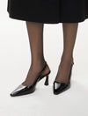 black patent leather sling back heels with square toe from iblues model shot