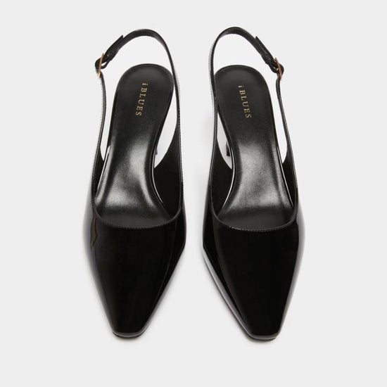 black patent leather sling back heels with square toe from iblues  birds eye view