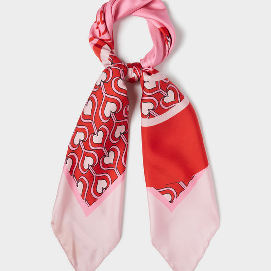 Printed silk scarf square in pink and red