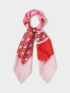 Printed silk scarf square in pink and red