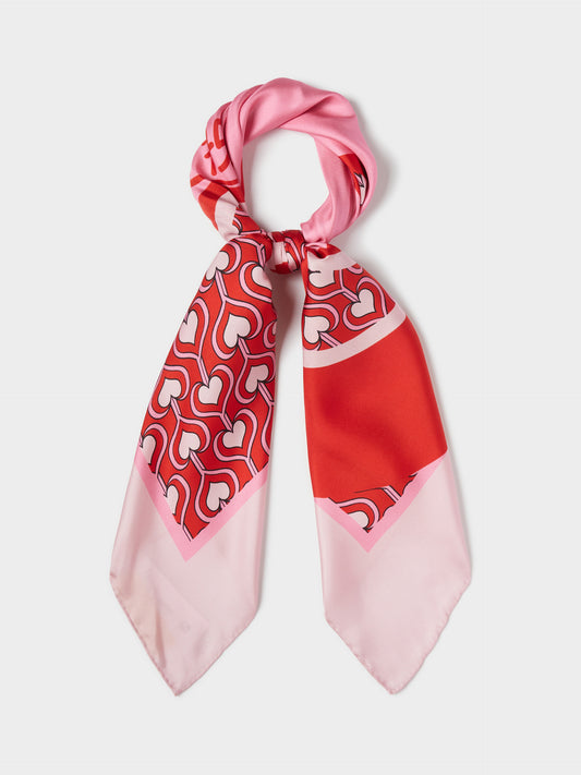 Printed silk scarf square in pink and red