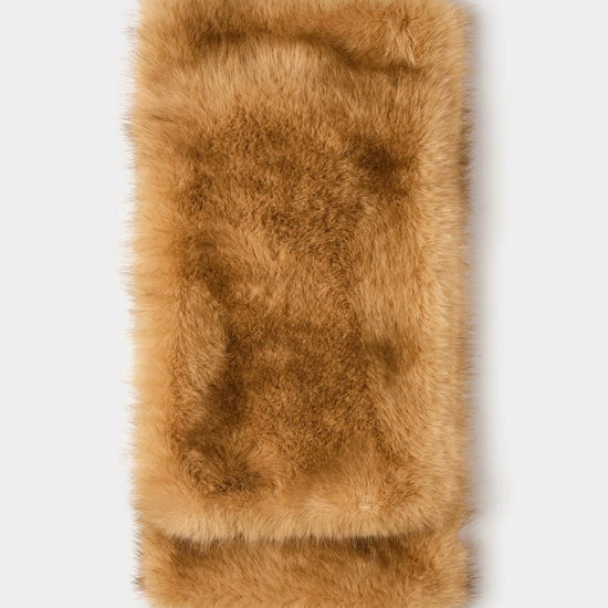 honey faux fur scarf on a white background