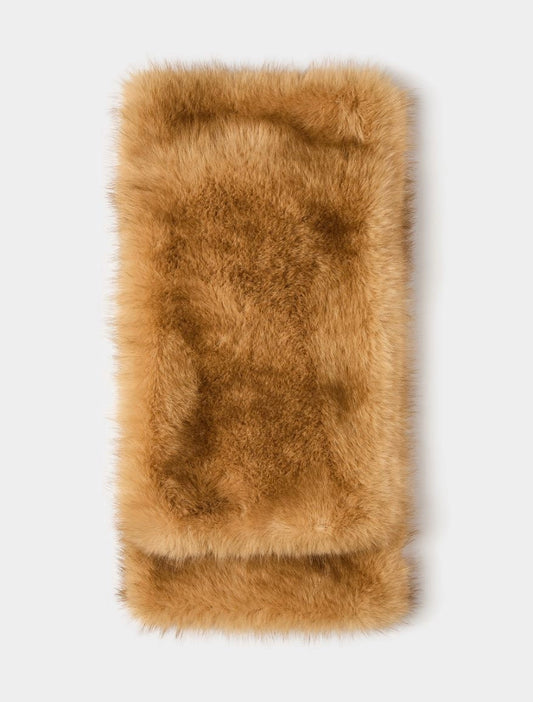 honey faux fur scarf on a white background