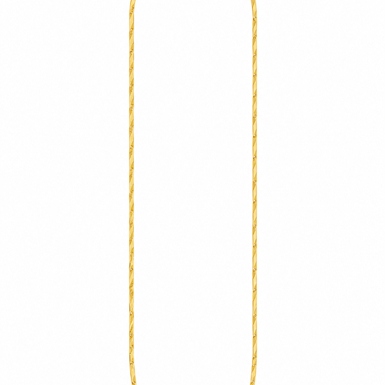 A twisted rope-style gold chain necklace displayed vertically against a solid white background.